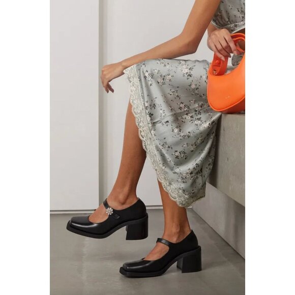 Ganni Crystal Embellished Leather Mary Jane Pumps Black Womens Size 40 10 - Picture 1 of 11